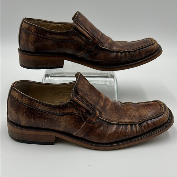 Men\'s Brown Leather Loafers dress shoes 41 EU 8.5 slip on square toe main image 13
